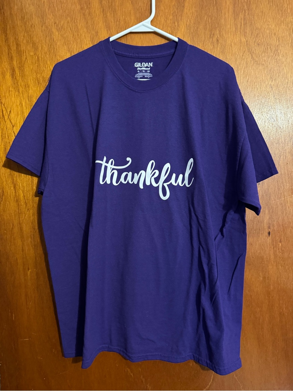 Gildan Purple Tee with White 'thankful' Script